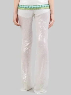 PANTALONI FLARE BIANCHI REALIZZATI CON MICRO PAILLETTES RICAMATE