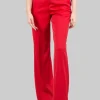 PANTALONI FLARE ROSSI IN TESSUTO LUCIDO A VITA ALTA