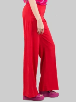 PANTALONI FLARE ROSSI IN TESSUTO LUCIDO A VITA ALTA