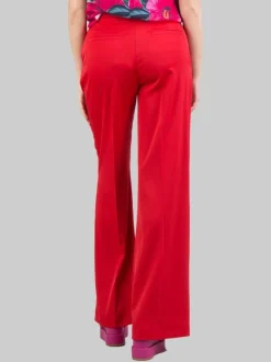 PANTALONI FLARE ROSSI IN TESSUTO LUCIDO A VITA ALTA