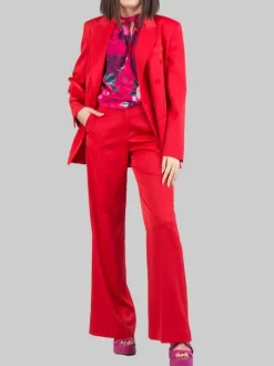 PANTALONI FLARE ROSSI IN TESSUTO LUCIDO A VITA ALTA