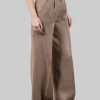 PANTALONI IN LINO A VITA ALTA CON PINCES MARRONI