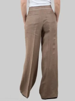 PANTALONI IN LINO A VITA ALTA CON PINCES MARRONI