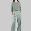 PANTALONI IN MISTO LINO E COTONE VERDE CON PUNTI LUCE