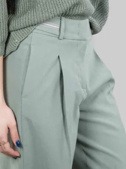 PANTALONI IN MISTO LINO E COTONE VERDE CON PUNTI LUCE
