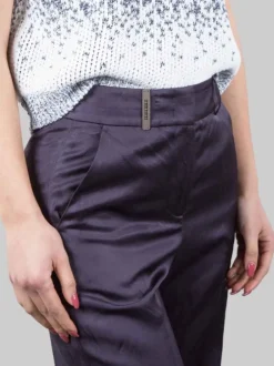 PANTALONI IN MISTO LINO E VISCOSA BLU SCURO CON RISVOLTI AL FONDO