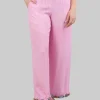 PANTALONI IN MISTO SETA CON DECORAZIONI IN PERLINE, STRASS E PIETRE COLORATE