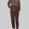 PANTALONI IN VELLUTO A COSTE MARRONI CON CINTURA IN VITA