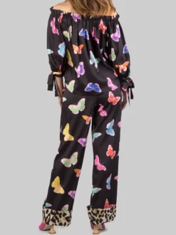 PANTALONI LARGHI A FANTASIA FARFALLE CON RISVOLTI