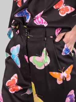 PANTALONI LARGHI A FANTASIA FARFALLE CON RISVOLTI