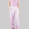 PANTALONI MONTANO IN CREPE ELASTICIZZATO ROSA CON PINCES ANTERIORI