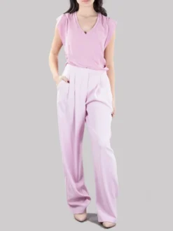 PANTALONI MONTANO IN CREPE ELASTICIZZATO ROSA CON PINCES ANTERIORI
