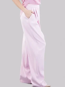 PANTALONI MONTANO IN CREPE ELASTICIZZATO ROSA CON PINCES ANTERIORI