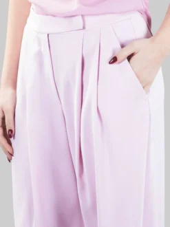PANTALONI MONTANO IN CREPE ELASTICIZZATO ROSA CON PINCES ANTERIORI
