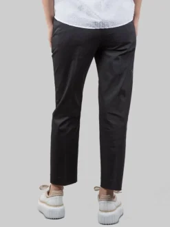 PANTALONI NIMA NERI IN COTONE ELASTICIZZATO CON BOTTONI GIOIELLO