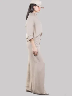 PANTALONI PALAZZO A VITA ALTA IN MISTO LINO CON TASCHE A TOPPA