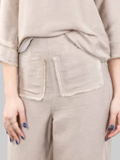 PANTALONI PALAZZO A VITA ALTA IN MISTO LINO CON TASCHE A TOPPA