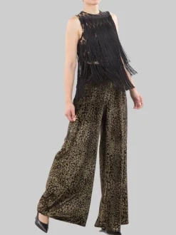 PANTALONI PALAZZO ANIMALIER IN TESSUTO EFFETTO CINIGLIA