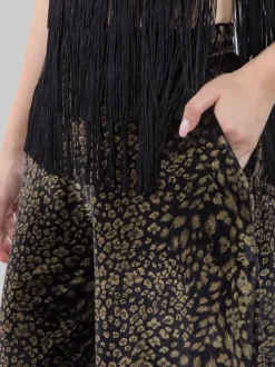 PANTALONI PALAZZO ANIMALIER IN TESSUTO EFFETTO CINIGLIA