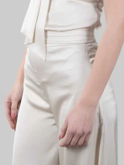 PANTALONI PALAZZO AVORIO IN RASO FLUIDO A VITA ALTA