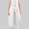 PANTALONI PALAZZO BIANCHI CON DECORAZIONI IN PERLINE, STRASS E PERLE