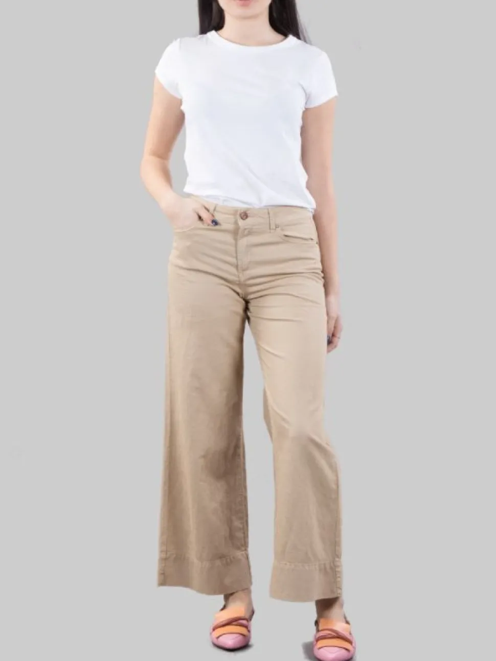 PANTALONI PALAZZO CROPPED MODELLO 5 TASCHE IN MISTO LINO E COTONE
