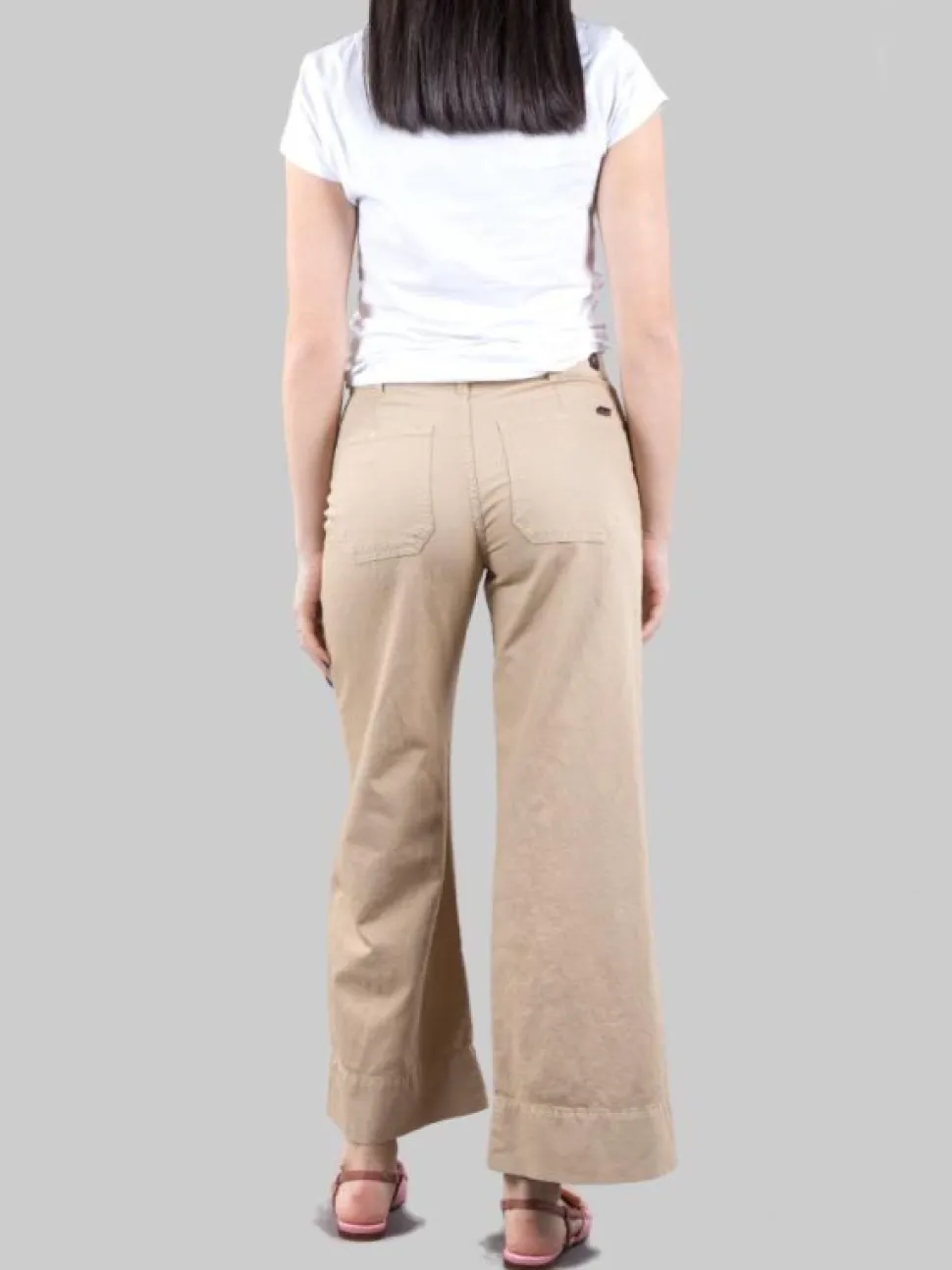 PANTALONI PALAZZO CROPPED MODELLO 5 TASCHE IN MISTO LINO E COTONE
