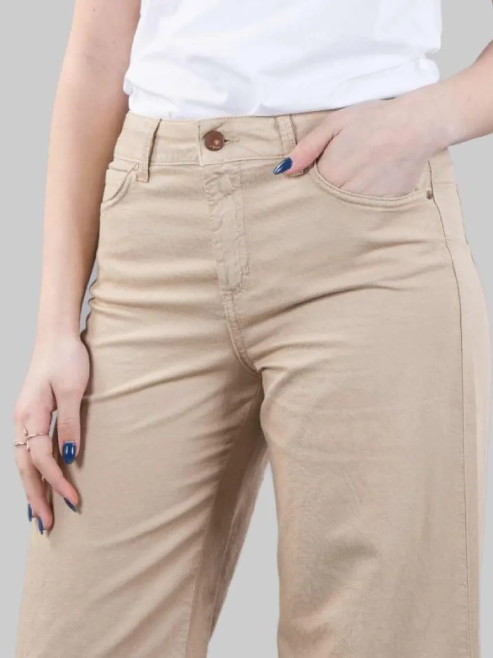 PANTALONI PALAZZO CROPPED MODELLO 5 TASCHE IN MISTO LINO E COTONE