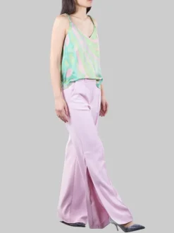PANTALONI PUREZZA IN CREPE ELASTICIZZATO ROSA CON SPACCHI AL FONDO