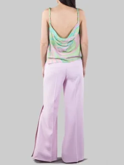 PANTALONI PUREZZA IN CREPE ELASTICIZZATO ROSA CON SPACCHI AL FONDO