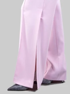 PANTALONI PUREZZA IN CREPE ELASTICIZZATO ROSA CON SPACCHI AL FONDO