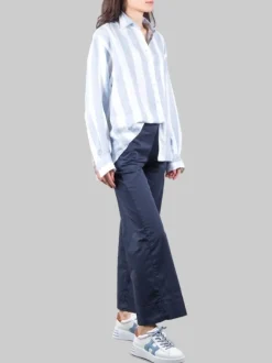 PANTALONI RELAXED A GAMBA LARGA IN COTONE BLU ELASTICIZZATO