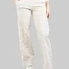 PANTALONI RELAXED CHINO A VITA ALTA PANNA IN VELLUTO ELASTICIZZATO