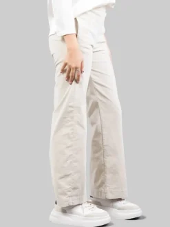 PANTALONI RELAXED CHINO A VITA ALTA PANNA IN VELLUTO ELASTICIZZATO