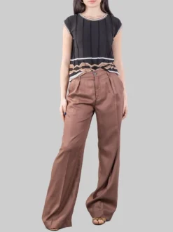 PANTALONI WIDE LEG A VITA ALTA MARRONI IN MORBIDO LYOCELL CON PINCES