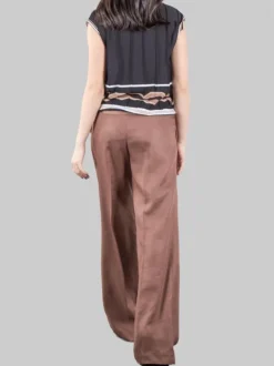 PANTALONI WIDE LEG A VITA ALTA MARRONI IN MORBIDO LYOCELL CON PINCES