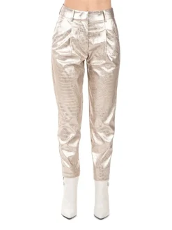 PANTALONI ZELMA ORO IN ECOPELLE STAMPA COCCO