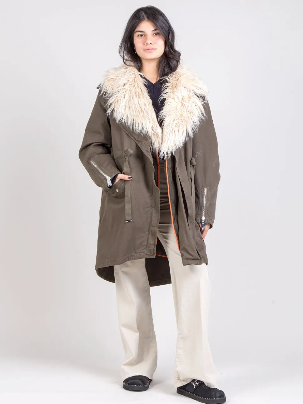 Parka lungo con ecopelliccia