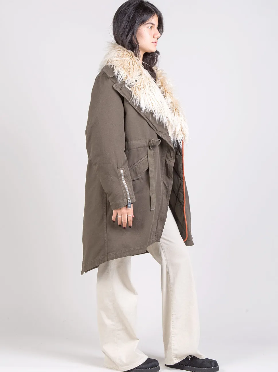 Parka lungo con ecopelliccia