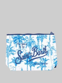 POCHETTE ALINE IN SCUBA A FANTASIA PALME BIANCA E BLU