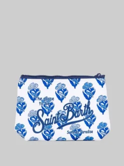 POCHETTE ALINE IN SCUBA CON FIORI INDACO JAIPUR BIANCA E BLU