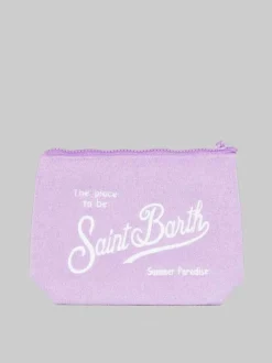 POCHETTE ALINE IN TESSUTO SPUGNA LILLA CON LOGO RICAMATO