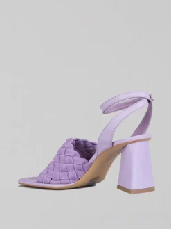 SANDALI IN PELLE CON FASCIA IN TESSUTO INTRECCIATO