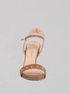 SANDALI IN PELLE EFFETTO COCCO CON BORCHIE CIRCOLARI ORO