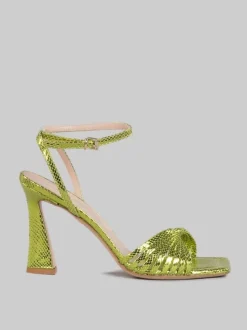 SANDALI IN PELLE LAMINATA EFFETTO VIPER LIME