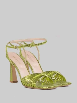SANDALI IN PELLE LAMINATA EFFETTO VIPER LIME