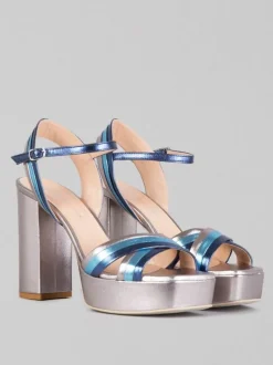 SANDALI IN PELLE LAMINATA MULTICOLORE
