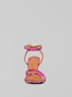 SANDALI IN PELLE STAMPA PITONE FLUO
