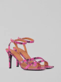 SANDALI IN PELLE STAMPA PITONE FLUO