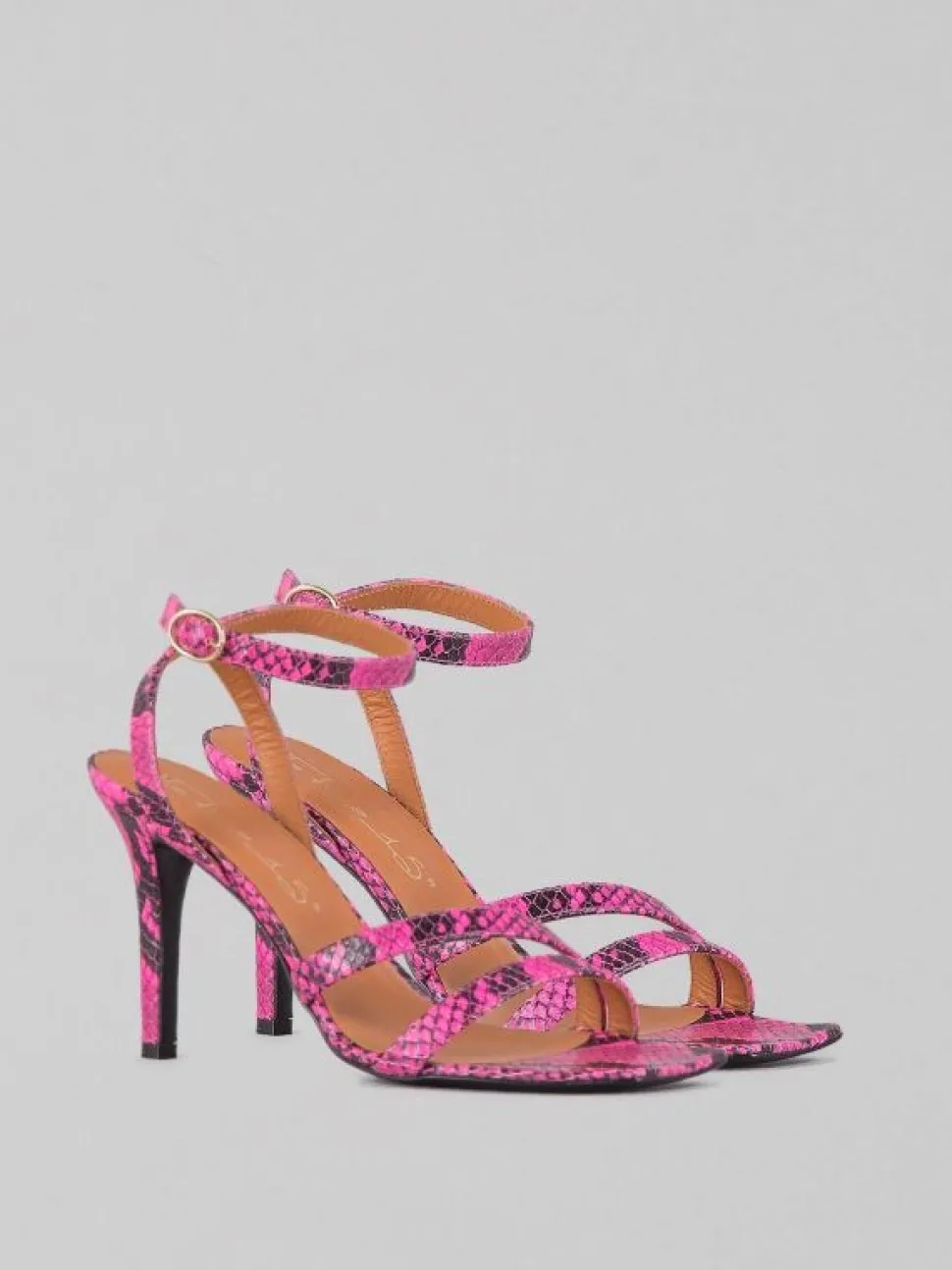 SANDALI IN PELLE STAMPA PITONE FLUO